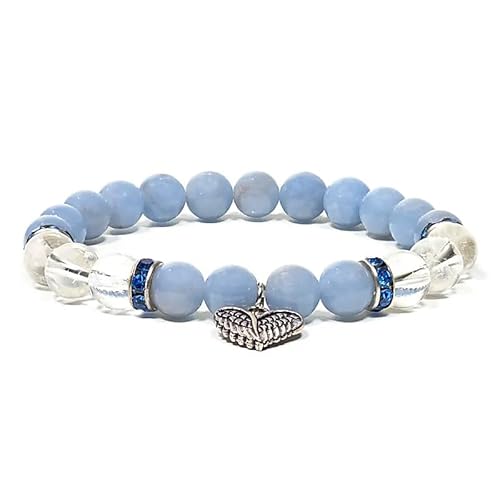 Panotophia Angelit/Bergkristall Armband mit Herz elastisch - 0.8 cm von Panotophia