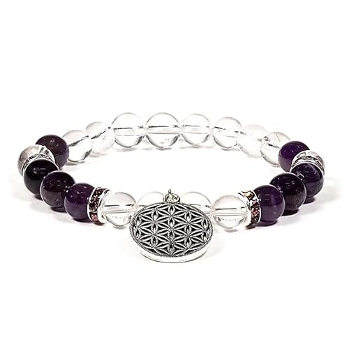 Panotophia Armband Bergkristall/Amethyst+Blume des Lebens - 8mm von Panotophia