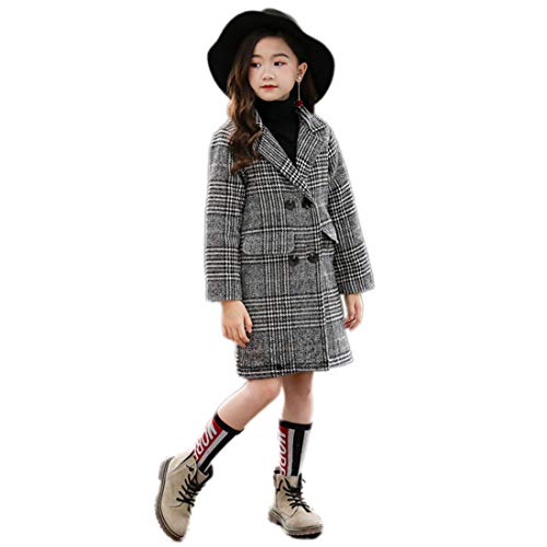 Mädchen Duffle Mantel Hahnentritt Kinder Trenchcoat Parka Girl Winterjacke Double-breasted Outwear Oberbekleidung Retro Übergangsjacke Oldschool Coat 3-11 Jahre Mädchen (152 / herstellergröße 160#) von PanpanBox