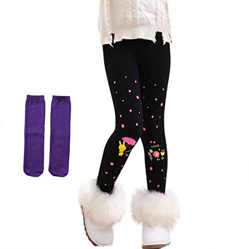 Mädchen Thermo Jeggings Warm Freizeithosen Schlank Winterhosen Wolle Pants Elastizität Kinder Fleece Thermounterwäsche Legging Verdickte Winter 2-10 Jahre (98/104/110 // Verkäufer S, kaninchen) von PanpanBox