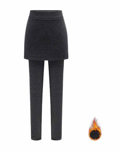 PanpanBox Damen Thermo Leggings mit Mini Rock Frauen Warm Winterhosen Freizeit Lange Hosen Dick Große Größen S-6XL (DE/NL/SE/PL, Alphanumerisch, L, Regular, Regular, dunkelgrau) von PanpanBox