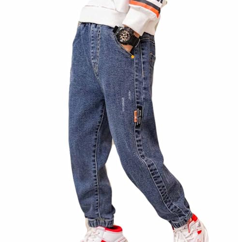 PanpanBox Jeans-Hosen Jungen mit Bündchen Gummizug Cargohose Casual Pants Frühjahr Herbst Vintage Freizeithosen für 5-14 Jahre (DE/NL/SE/PL, Numerisch, 160, Regular, blau) von PanpanBox