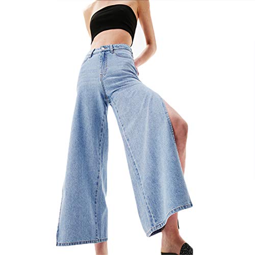 PanpanBox Jeanshose Damen Sommer Culotte mit Seite Schlitz Palazzo Weites Bein Freizeithosen Marlene Schlaghose Frauen Denim 7/8 Casual Thai Pants (38-M) von PanpanBox