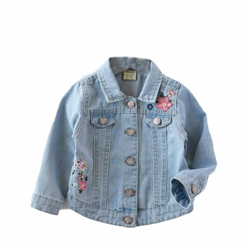 PanpanBox Jeansjacke Mädchen Stickerei Blumen Beiläufige Mantel Kinder Denim Coat Blouson Oldschool Hellblau Frühjahr Herbst 1-7 Jahre (98 / herstellergröße 100#) von PanpanBox