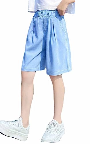 PanpanBox Mädchen Jeans Shorts Bequem Kurze-Hose Freizeit Denim Pants Elastische Bund Strand Hose (as3, Numeric, Numeric_170, Regular) von PanpanBox