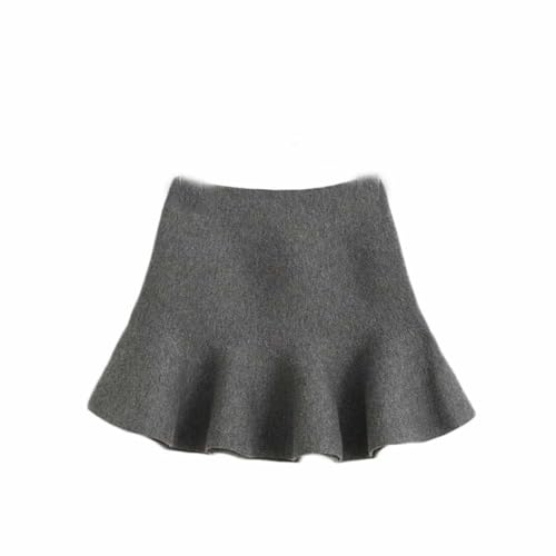 PanpanBox Mädchen Strickrock Einfarbig Tellerrock Freizeit Prinzessin Stretch Taillenrock Rüschen Skater Rock Mini Herbst Winter Jahre 2-9 Jahre (134 / herstellergröße 150#, grau) von PanpanBox
