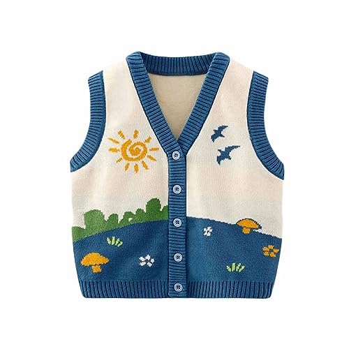 PanpanBox Mädchen Strickweste Süß Kinder Tops V-Ausschnitt Gilet Jungen Jersey Cardigan Herbst Winter (110, blau) von PanpanBox