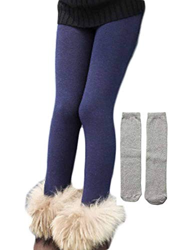 PanpanBox Mädchen Thermo Jeggings Warm Freizeithosen Winterhosen Wolle Pants Elastizität Kinder Fleece Thermounterwäsche Legging Verdickte Winter 2-10 Jahre (116-128, dunkelblau) von PanpanBox