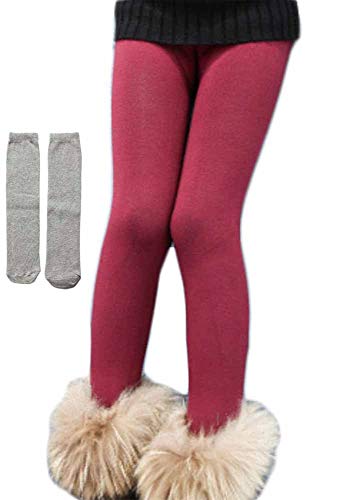 PanpanBox Mädchen Thermo Jeggings Warm Freizeithosen Winterhosen Wolle Pants Elastizität Kinder Fleece Thermounterwäsche Legging Verdickte Winter 2-10 Jahre (134-146, weinrot) von PanpanBox