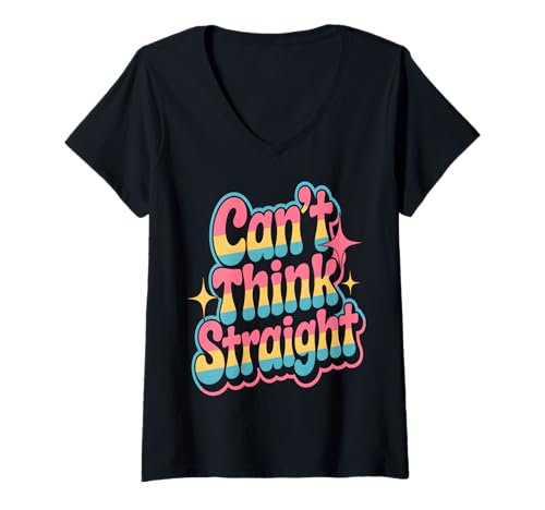 Damen Can't Think Straight T-Shirt mit V-Ausschnitt von Pansexual Pride Flag