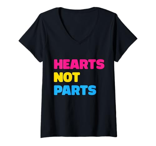 Damen Pansexual Pride Hearts Not Parts Pansexual T-Shirt mit V-Ausschnitt von Pansexual Pride Hearts Not Parts Pansexual