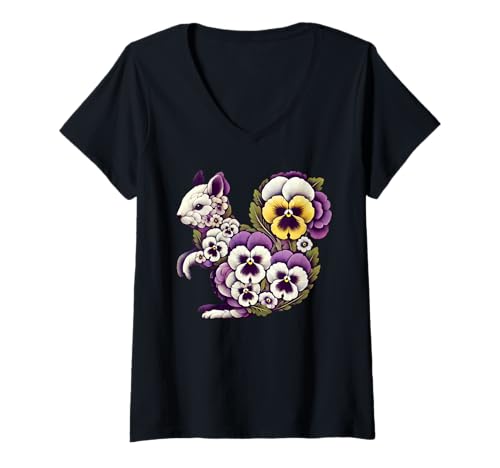 Damen Pansies Squirrel Flower Pansy Gardening Floral T-Shirt mit V-Ausschnitt Damen Pansies Squirrel Flower Pansy Gardening Floral T-Shirt mit V-Ausschnitt von Pansies Squirrels Lover Flower Gardening Apparel