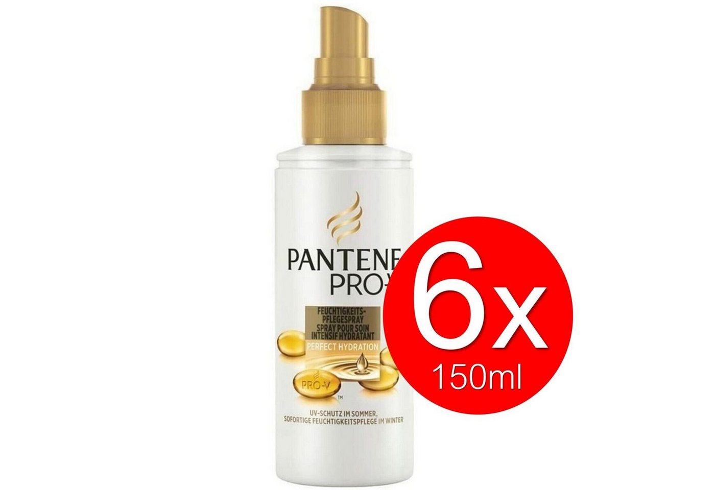 Pantene Feuchtigkeitspflege-Set Pantene Pro-V Hydration Feuchtigkeits-Pflegespray Haarspray UV-Schutz Haar Feuchtigkeit und Glanz Hitzeschutz Schutz vor Strahlen Duftspray für Haare Damen Spray Frauen Beauty Sprühdose, 6-tlg., Spray Conditioner für trockenes und strapaziertes Haar von Pantene