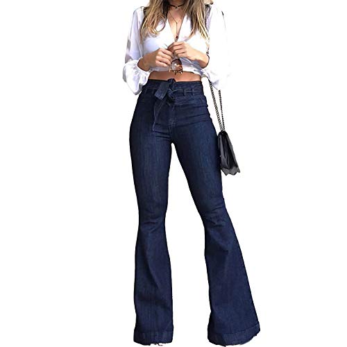 Pantete Damen-Jeans mit hoher Taille und Glockenunterteil, Denim, hohe Taille, ausgestellte Jeanshose mit weitem Bein und Gürtel, blau, Groß von Pantete