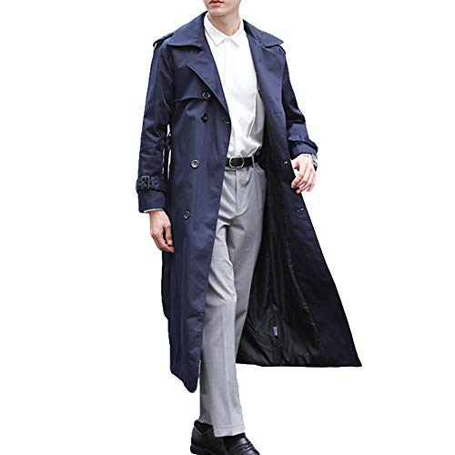 Pantete Herren Zweireiher Trenchcoat Oversized Casual Windbreaker Revers Lange Jacke Mantel, Blau, 3XL von Pantete