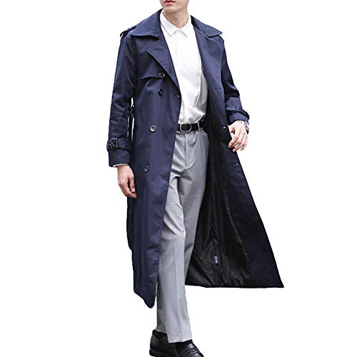 Pantete Herren Zweireiher Trenchcoat Oversized Casual Windbreaker Revers Lange Jacke Mantel, Blau, L von Pantete