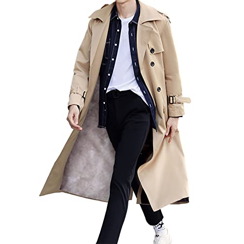 Pantete Herren Zweireiher Trenchcoat Oversized Casual Windbreaker Revers Lange Jacke Mantel, Plüschkhaki, XXL von Pantete