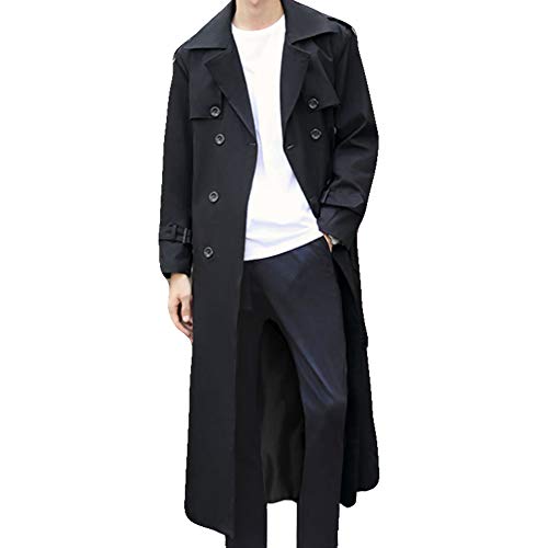 Pantete Zweireihiger Herren-Trenchcoat, Übergröße, lässig, Windbreaker, Revers, lange Jacke, Schwarz, L von Pantete