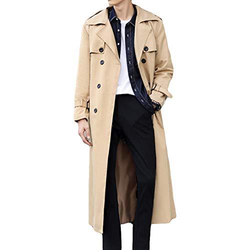 Pantete Zweireihiger Herren-Trenchcoat, Übergröße, lässig, Windbreaker, Revers, lange Jacke, Khaki, 5XL von Pantete