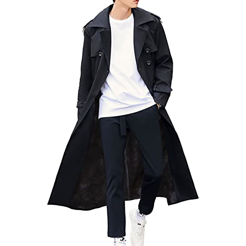 Pantete Zweireihiger Herren-Trenchcoat, Übergröße, lässig, Windbreaker, Revers, lange Jacke, Plüschschwarz, L von Pantete