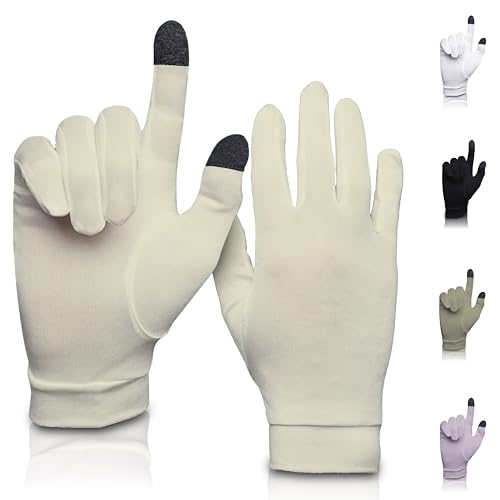 A TOUCH OF Silk Unterziehhandschuhe aus Reiner Seide | Weich & bequem | Touchscreen-fähige Thermohandschuhe | Natürlich | Unisex | Waschbeutel inklusive (Creme Klein) von Pantheon Playing Cards