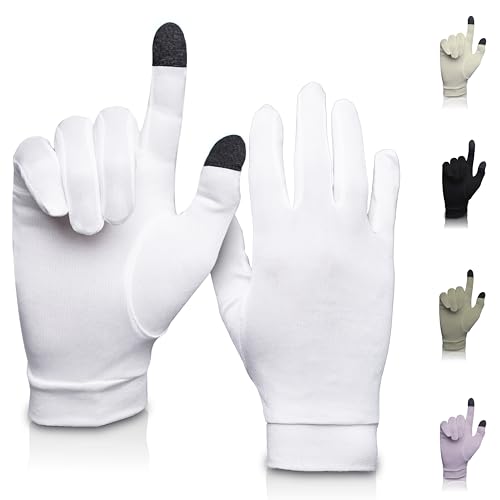Pure Silk Glove Liners | Soft & Comfortable | Inner Thermal Gloves | Natural Wear | Unisex | Wash Bag Included (Off-White, Large) von Pantheon Playing Cards