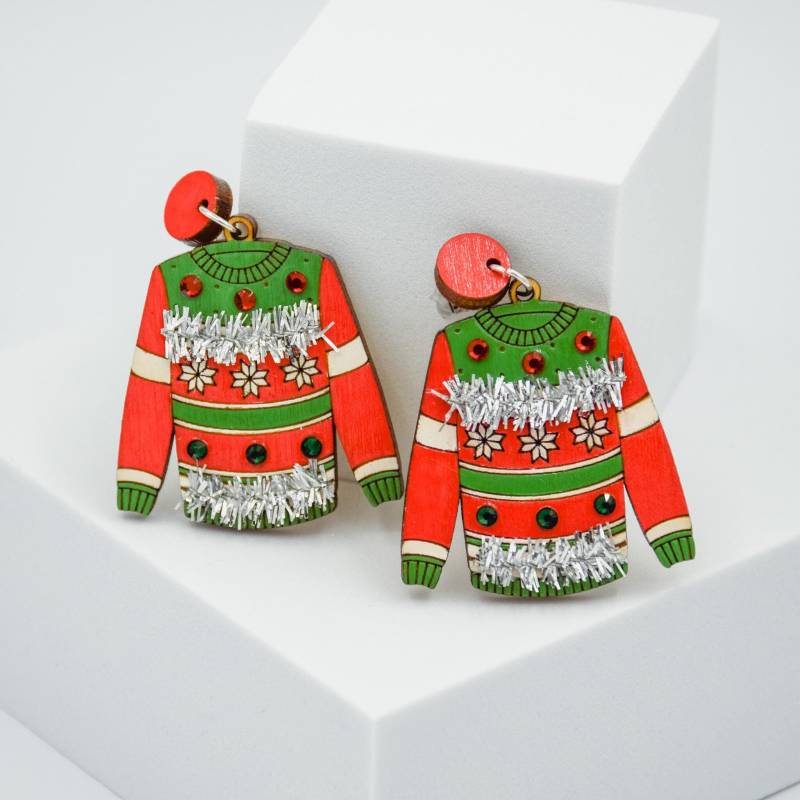 Hässliche Weihnachtspullover Ohrringe Mit Echten Strasssteinen Und Tinsel Hässliche Weihnachtspullover Ohrringe Mit Echten Strasssteinen Und Tinsel von PantheraPop