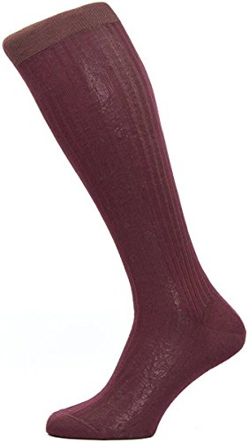 Pantherella Burgund Vale Rib Über das Kalb Baumwolle Lisle Socken - Mittelgroß von Pantherella