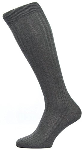 Pantherella Dark Grey Mix Danvers Rib Über das Kalb Baumwolle Lisle Socken - Groß von Pantherella