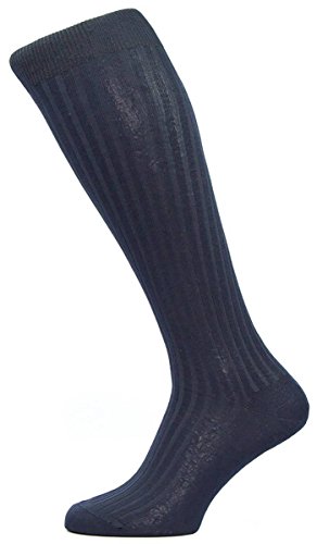 Pantherella Navy Danvers Rib Über das Kalb Baumwolle Lisle Socken - Mittelgroß von Pantherella