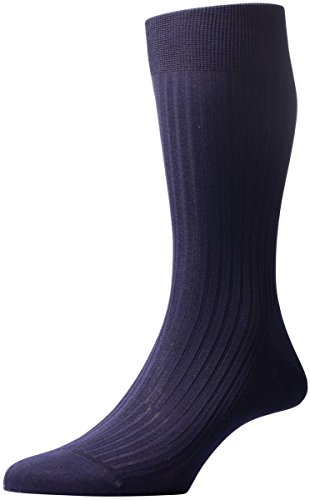 Pantherella Navy Vale Rib Baumwolle Lisle Socken - Mittelgroß von Pantherella