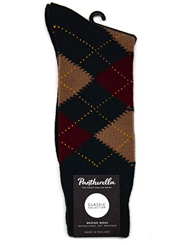 Pantherella Racton Argyle Merino Wool Socks - Racing Green/Wine Racing Green/Wine Large von Pantherella