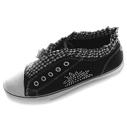 PantoffelDIVA, Damen Sneaker Schwarz, Low Top, pfiffiger Trachtenschuh für Dirndl und Lederhose mit Edelweiß, Strass, Hirsch (40) von PantoffelDIVA