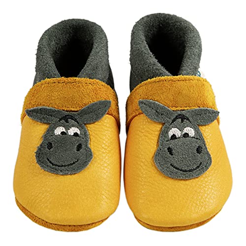 Pantolinos Esel Krabbelschuhe aus Ökoleder Made in Germany Lauflernschuhe als Geschenk für Jungen & Mädchen Babyschuhe aus Leder weiche Lederpuschen Schlupfschuhe Hausschuhe Senfgelb Gr.18/19 von Pantolinos