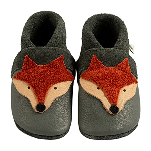 Pantolinos Fuchs Krabbelschuhe aus Ökoleder Made in Germany Lauflernschuhe als Geschenk für Jungen & Mädchen Babyschuhe aus Leder weiche Lederpuschen Schlupfschuhe Hausschuhe Grau Gr.18/19 von Pantolinos