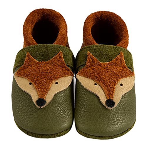 Pantolinos Fuchs Krabbelschuhe aus Ökoleder Made in Germany Lauflernschuhe als Geschenk für Jungen & Mädchen Babyschuhe aus Leder weiche Lederpuschen Schlupfschuhe Hausschuhe Grün Gr.18/19 von Pantolinos