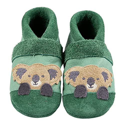 Pantolinos Koala Krabbelschuhe aus Ökoleder Made in Germany Lauflernschuhe als Geschenk für Jungen & Mädchen Babyschuhe aus Leder weiche Lederpuschen Schlupfschuhe Hausschuhe Grün Gr.23 von Pantolinos