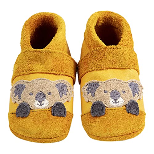 Pantolinos Koala Krabbelschuhe aus Ökoleder Made in Germany Lauflernschuhe als Geschenk für Jungen & Mädchen Babyschuhe aus Leder weiche Lederpuschen Schlupfschuhe Hausschuhe Senfgelb Gr.18/19 von Pantolinos