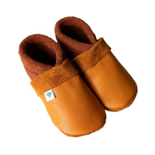 Pantolinos Krabbelschuhe aus Echtleder Babyschuhe Leder Babyhausschuhe Lauflernschuhe Lederpuschen Hausschuhe Braun Gr. 20 von Pantolinos