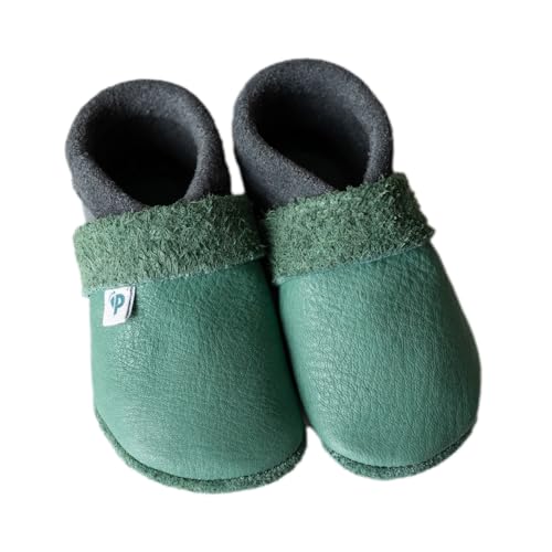 Pantolinos Krabbelschuhe aus Echtleder Babyschuhe Leder Babyhausschuhe Lauflernschuhe Lederpuschen Hausschuhe Grün Gr. 18/19 von Pantolinos