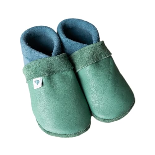 Pantolinos Krabbelschuhe aus Echtleder Babyschuhe Leder Babyhausschuhe Lauflernschuhe Lederpuschen Hausschuhe Grün Gr. 20 von Pantolinos