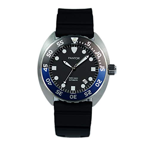 Dive Watches Pantor Nautilus 200 m große Größe 45 mm automatische Taucheruhr mit drehbarer Lünette Saphir und Gummiband (blau) von Pantor