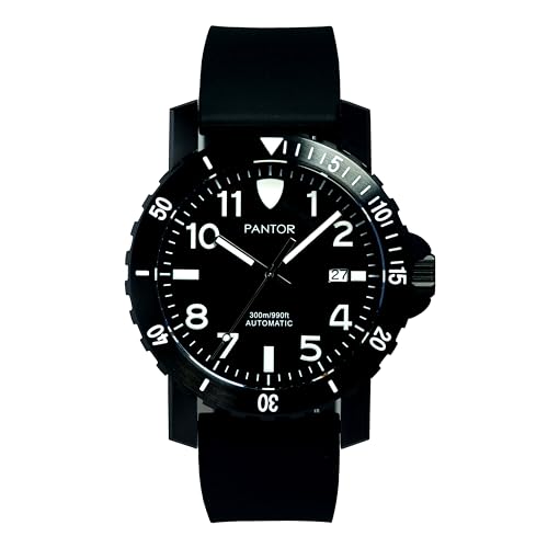 Pantor Taucheruhren für Herren, 300 m, Automatikuhren mit Gummiband, Stahl-Taucheruhr, Conch, Schwarz, Vintage Casual Fashion Sport Pantor Taucheruhren für Herren, 300 m, Automatikuhren mit Gummiband, Stahl-Taucheruhr, Conch, Schwarz, Vintage Casual Fashion Sport von Pantor