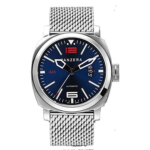 Panzera Aquamarin Atlantic Blue Mesh Diver Automatik Stahl Datum Herren Uhr von Panzera