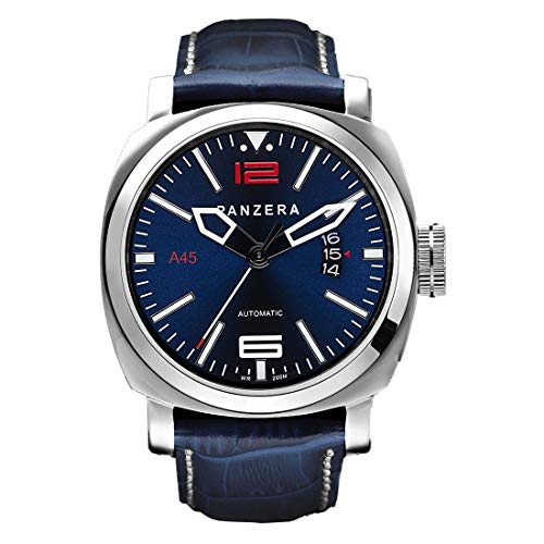 Panzera Aquamarine Atlantic Blue Command Diver Automatisches Datum Leder Herren Uhr von Panzera