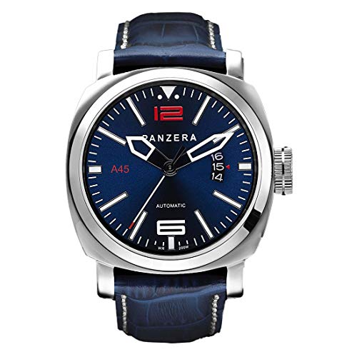 Panzera Aquamarine Atlantic Blue Command Diver Automatisches Datum Leder Herren Uhr von Panzera