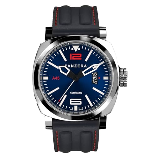 Panzera Aquamarine Atlantic Blue Porto Diver, Stahl, automatisch, Datum, Schwarz, Silikon, Herrenuhr, Riemen von Panzera