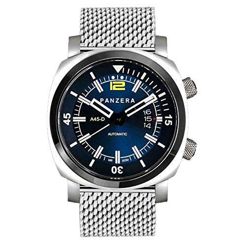 Panzera Aquamarine Pro Diver Infinity Blue Mesh Automatik Stahl Datum Silber Saphir Uhr Herren von Panzera