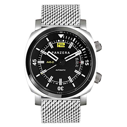 Panzera Aquamarine Pro Diver Infinity Mesh Automatik Stahl Schwarz Diver Datum Saphir Uhr Herren von Panzera