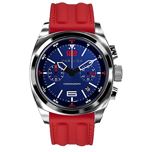 Panzera Aquamarine Quarz Chronograph Stahl Blau Rot Datum Silikon Saphir Uhr Herren von Panzera